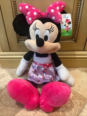 Rare Retired Disney Minnie Mouse Plush - Pink Bow & Shoes with Colorful Dress
